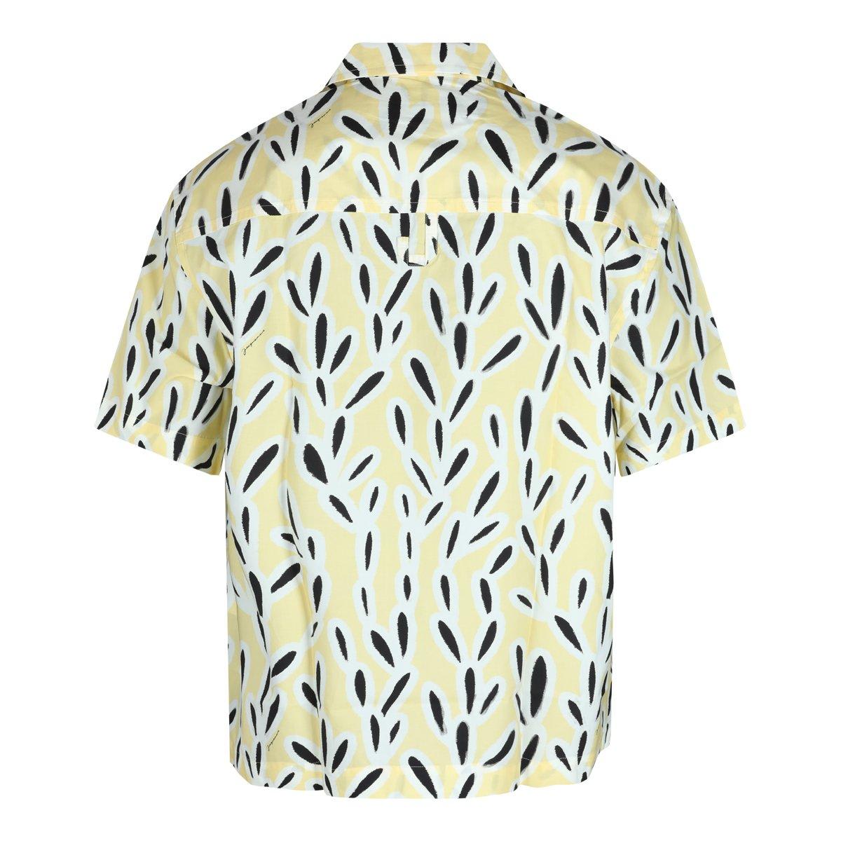 Jacquemus Yellow Cotton Jean Shirt With Playful Leaf Pattern In Yellow