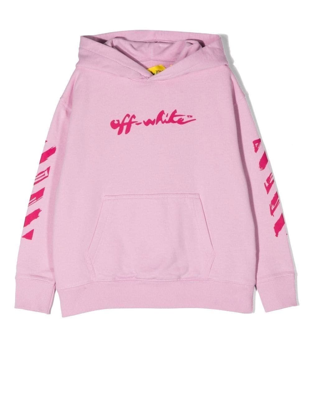 Off-white Logo-print Pullover Hoodie In Pink
