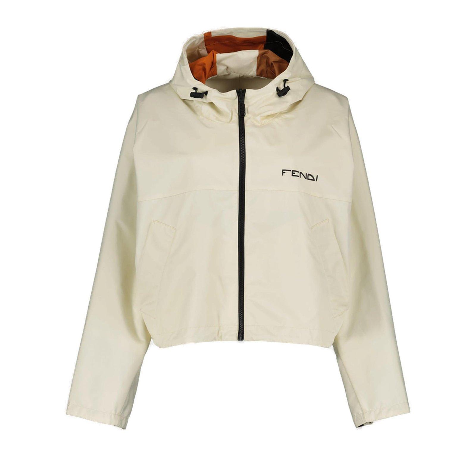 Shop Fendi Zip-up Hooded Reversible Jacket In Beige