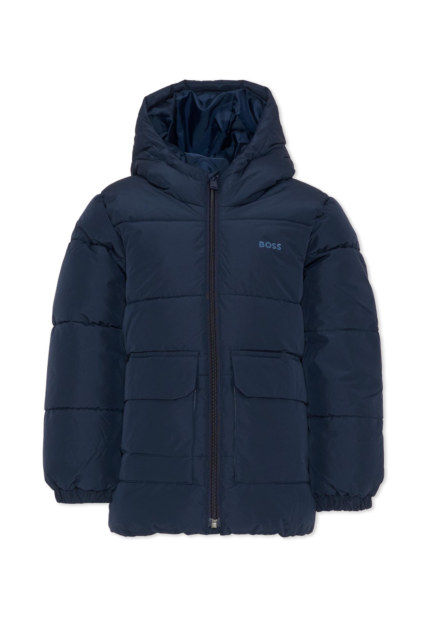 Hugo Boss Blue Down Jacket For Boy With Logo In Blue