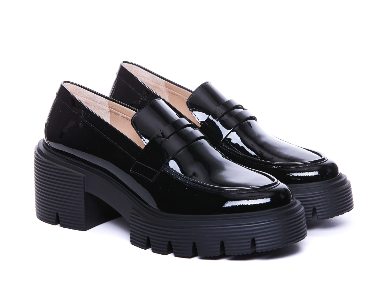 Stuart Weitzman Soho Glossed-leather Platform Loafers In Black
