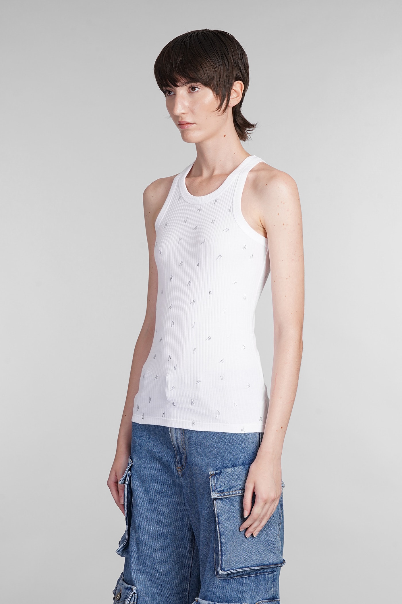 Shop Attico Tank Top In White Cotton In White/crystal