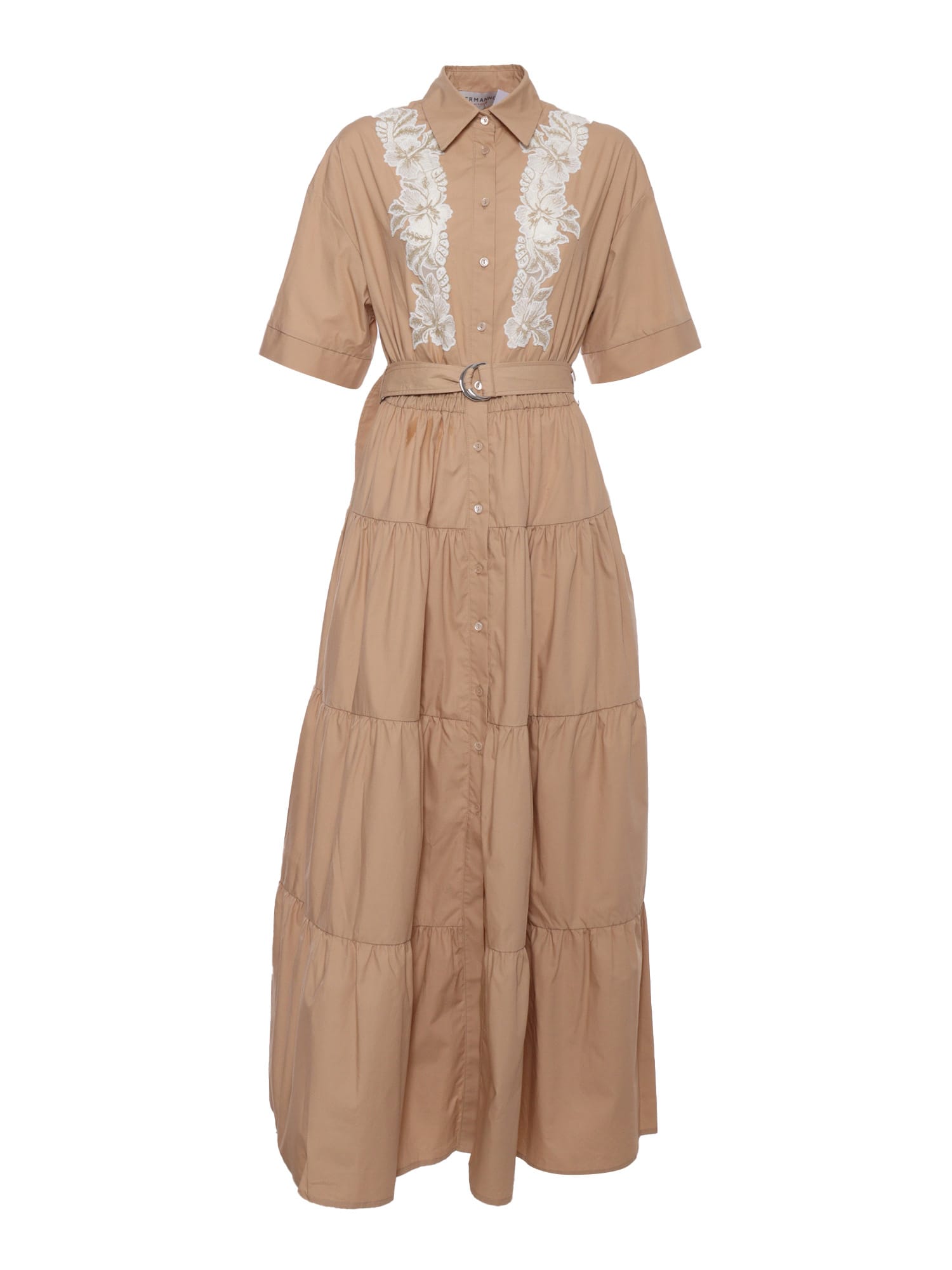 Shop Ermanno Ermanno Scervino Beige Dress With Lace In Brown