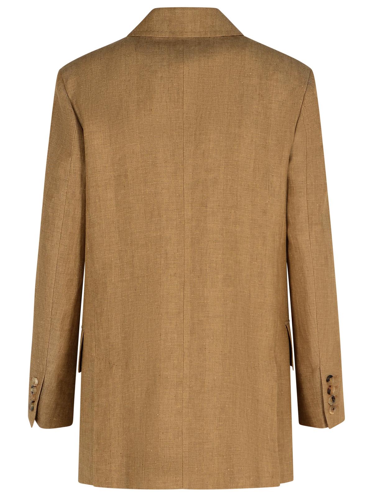 Max Mara Gerla Brown Linen Blazer In Leather Brown