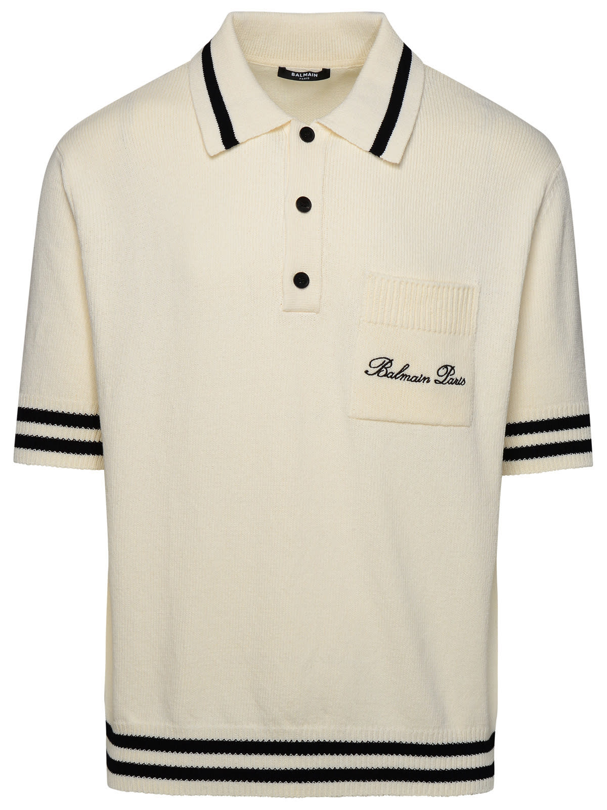 Shop Balmain Iconica Ivory Cotton Blend Polo Shirt In Cream