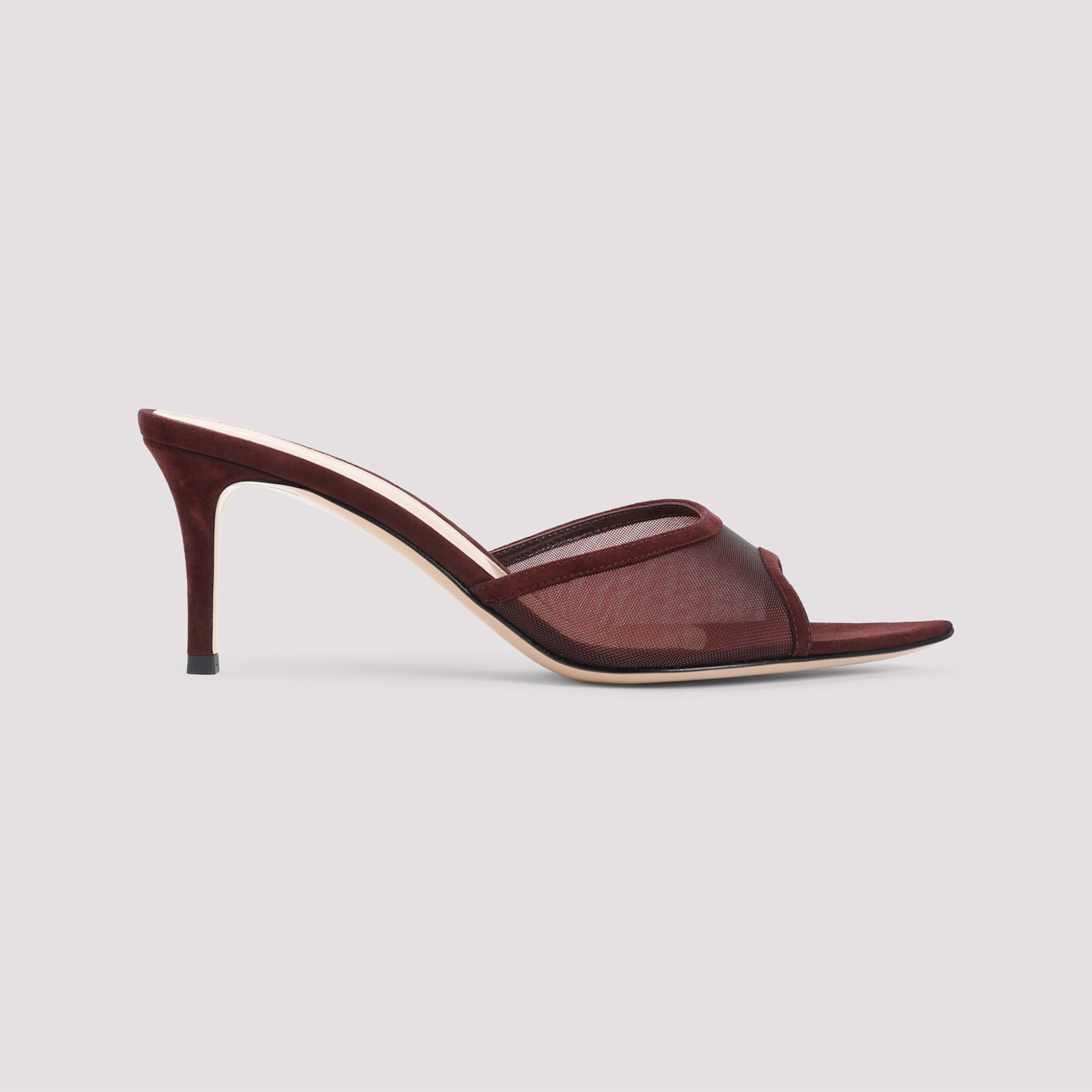 Gianvito Rossi Burgundy Suede Slippers With Transparent Mesh Overlay