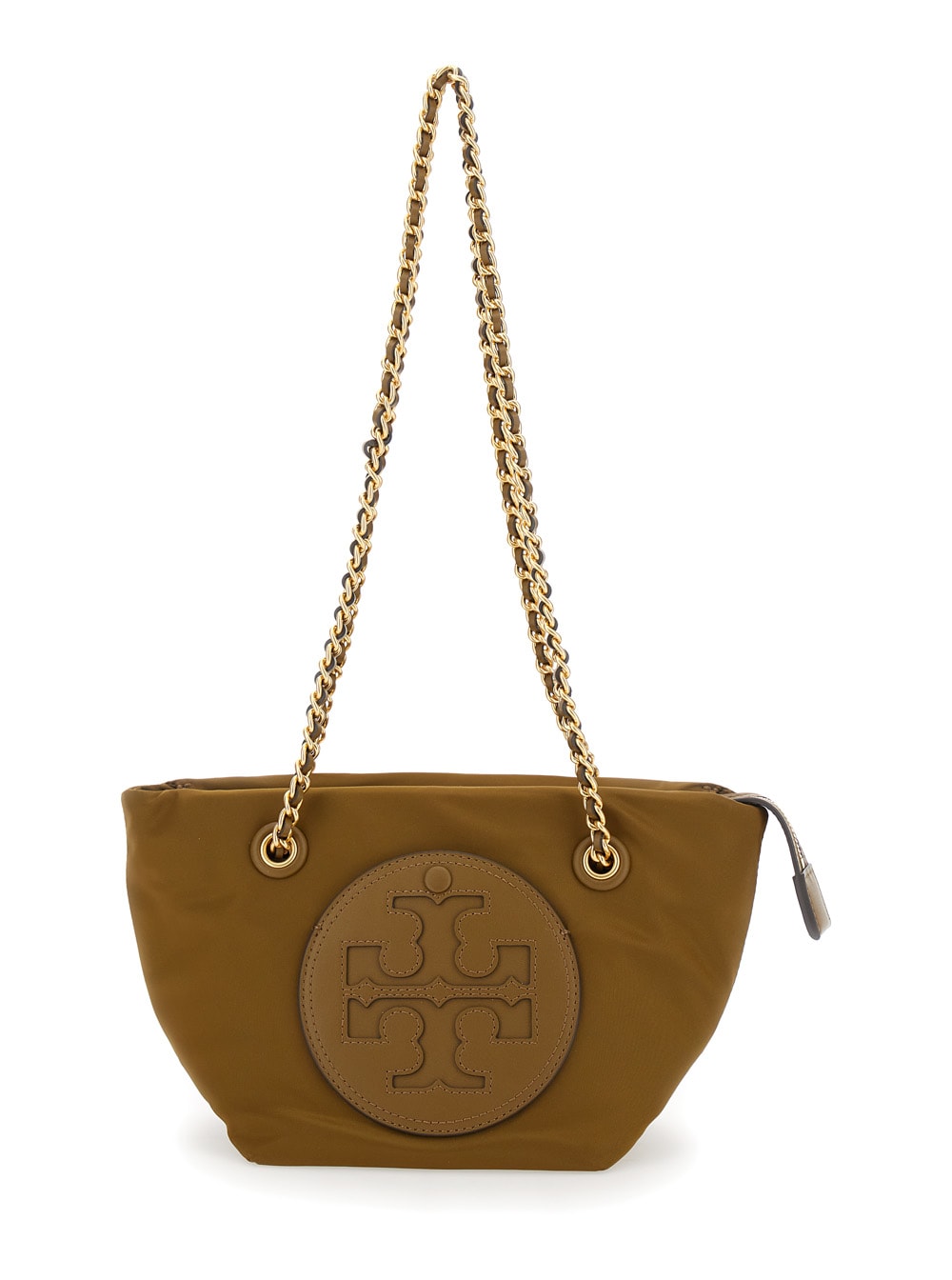 Shop Tory Burch Ella Brown Small Shoulder Bag With Embossed Logo On The Front In Leather Woman