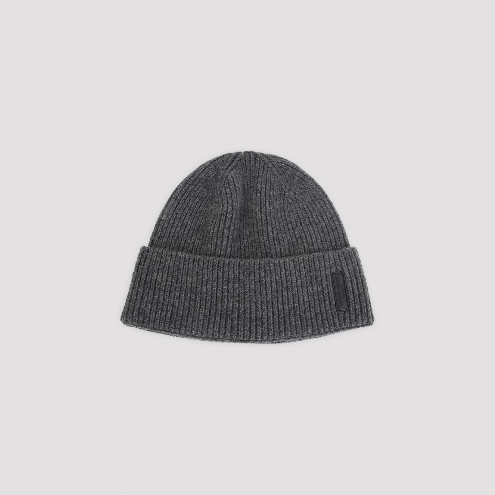 Giorgio Armani Grey Textured Beanie Hat In Black