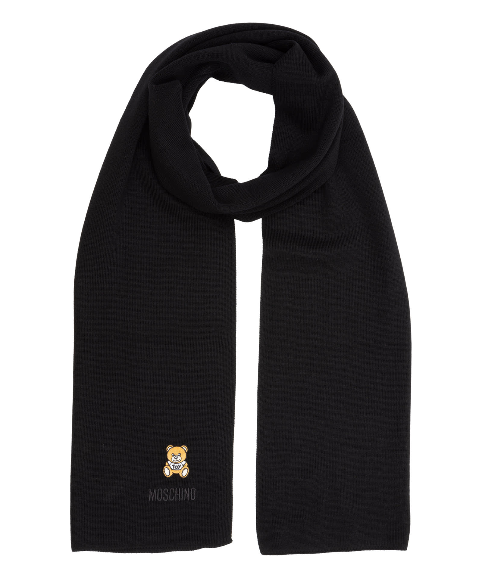 Womens Scarves and mufflers Moschino Scarves and mufflers Red Moschino Heart-print Knitted Scarf in Black 