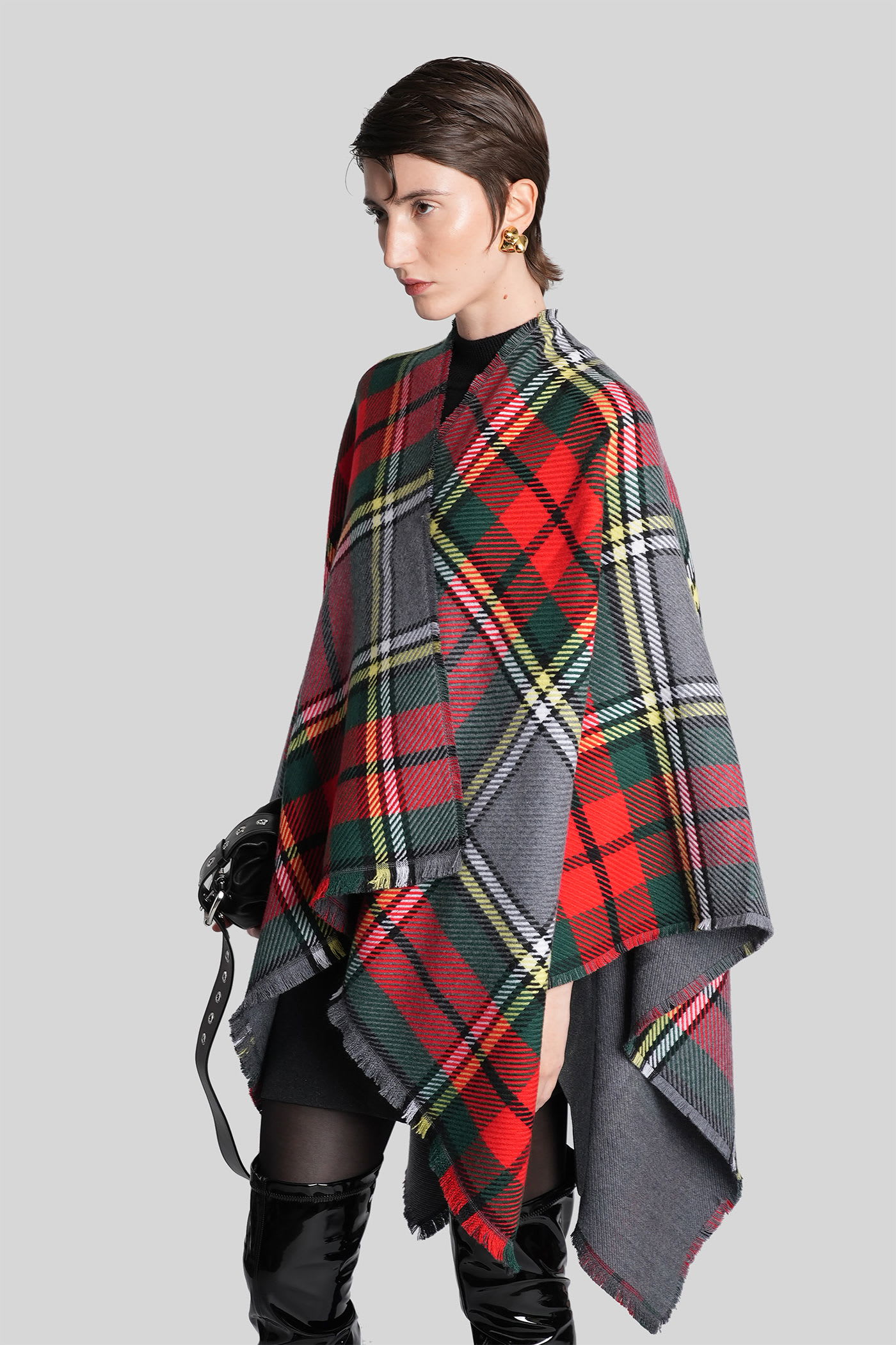 Vivienne Westwood Reversible Tartan Wool Poncho In Multi
