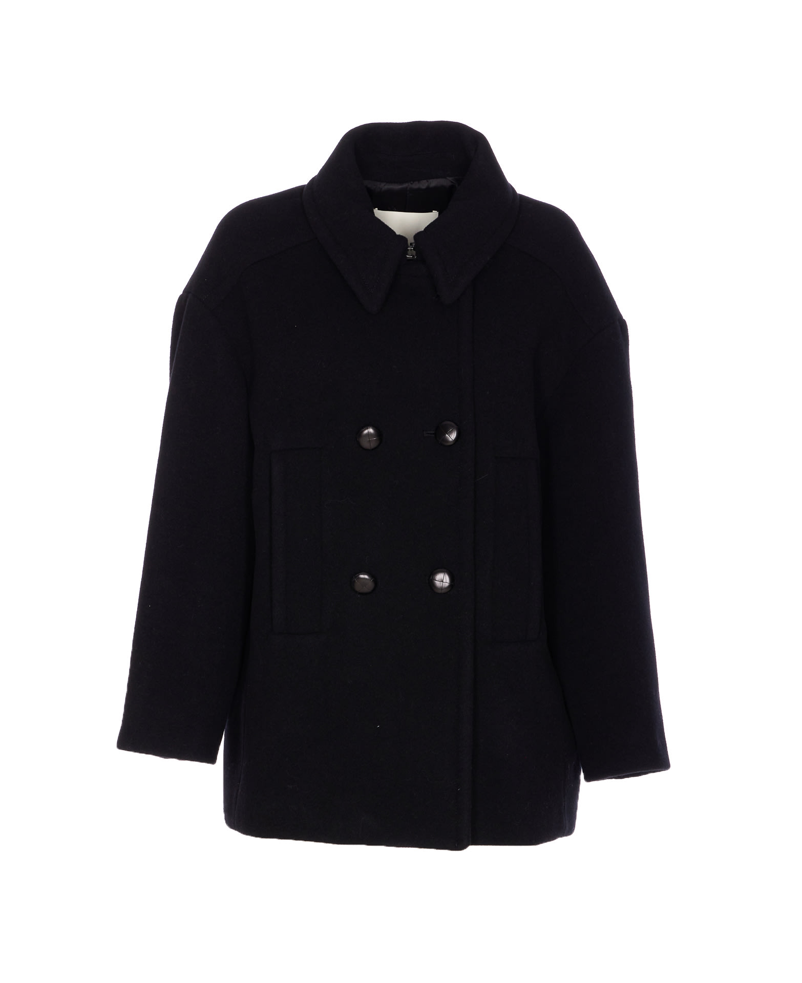 Isabel Marant Wool Blend Fiby Coat With Collared Neck In Black