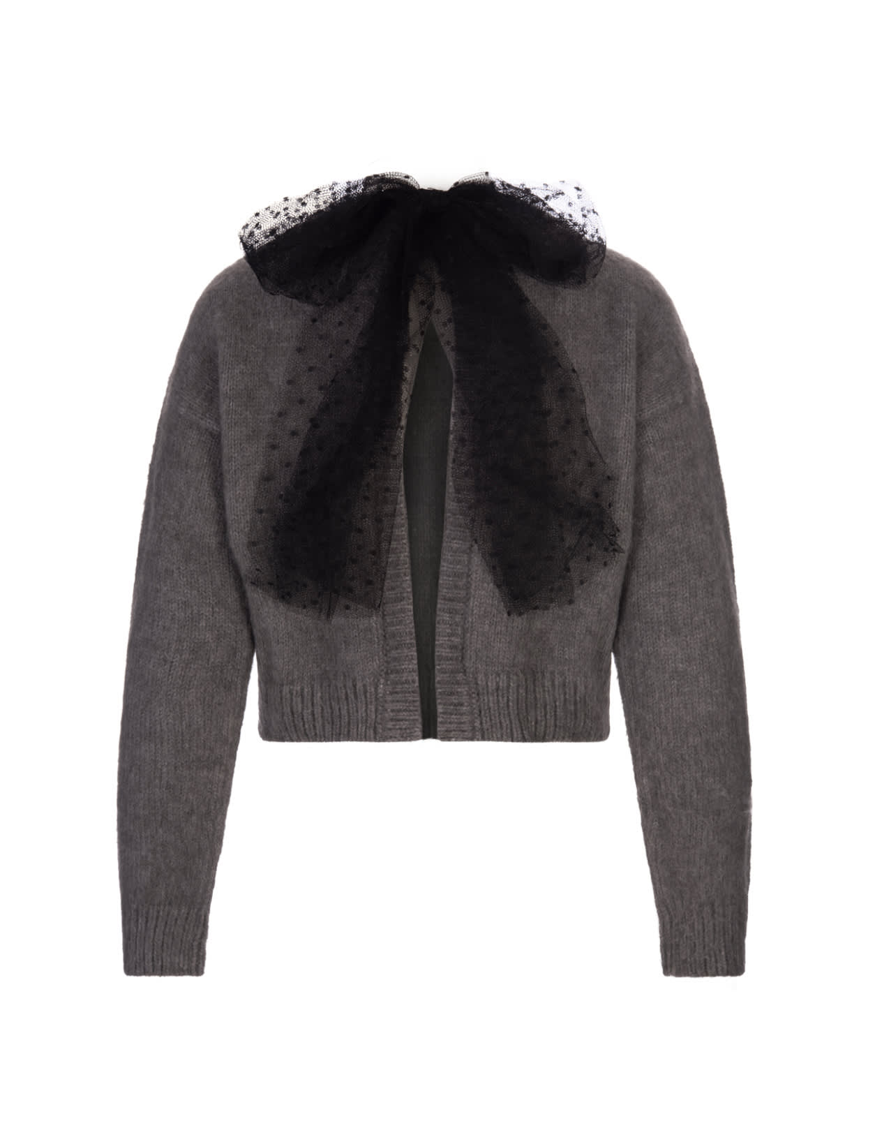 Shop Red Valentino Red Crop Sweater In Grey With Tulle Point Desprit  In Grey Melange