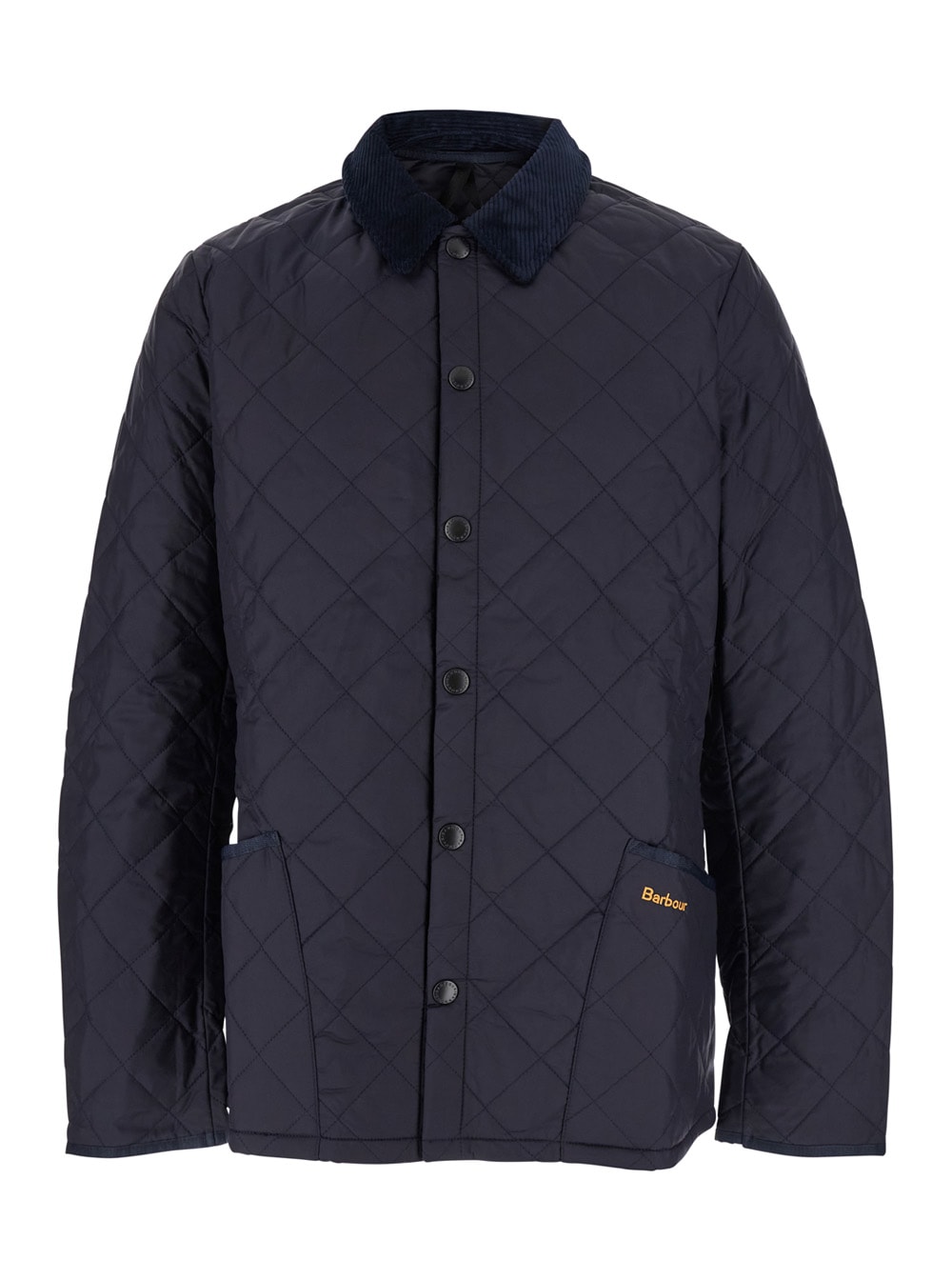 Barbour heritage Liddesdale Blue Jacket With Classic Corduroy Collar And Logo Lettering On The Front In Tech Fabric Man