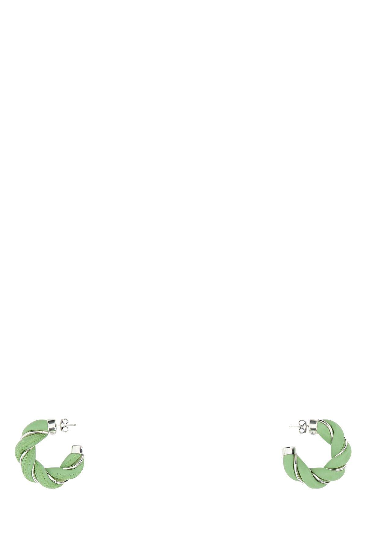 Bottega Veneta Pastel Green Nappa Leather And 925 Silver Earrings In 3830