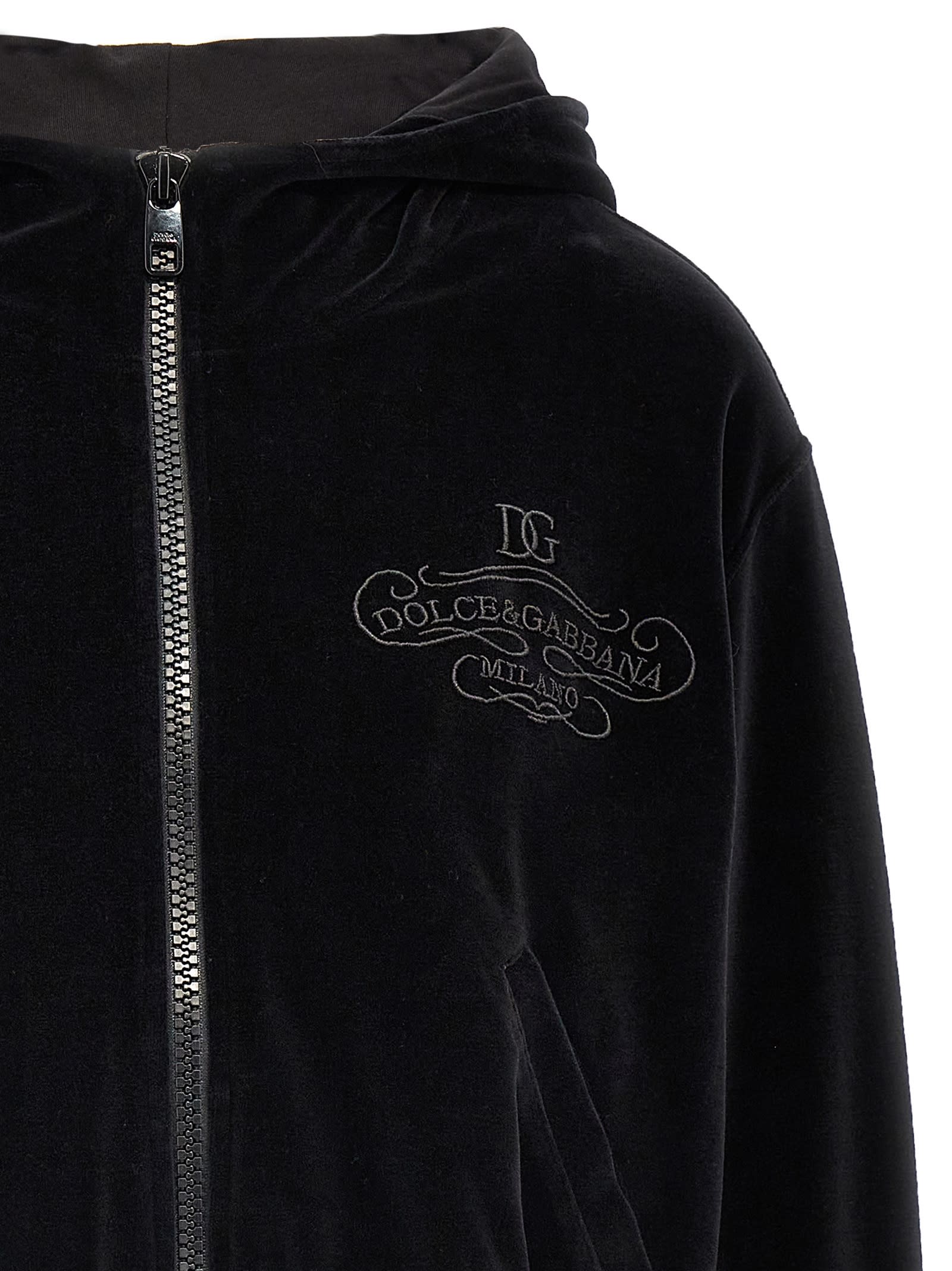 Shop Dolce & Gabbana Logo Embroidery Chenille Hoodie In Black