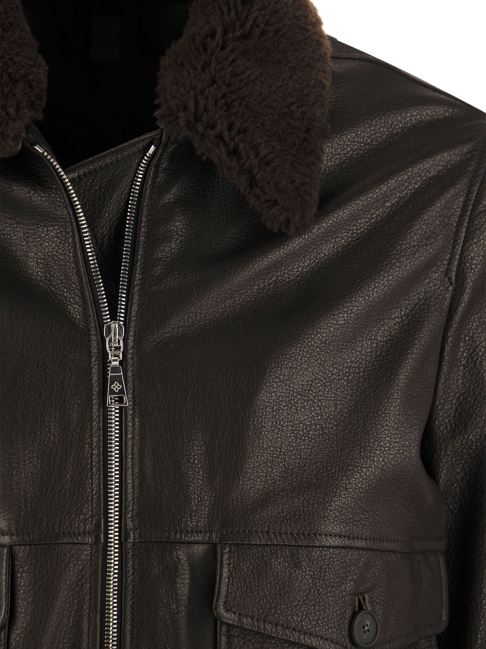 Shop Tagliatore Lambskin Bomber Jacket In Dark Brown