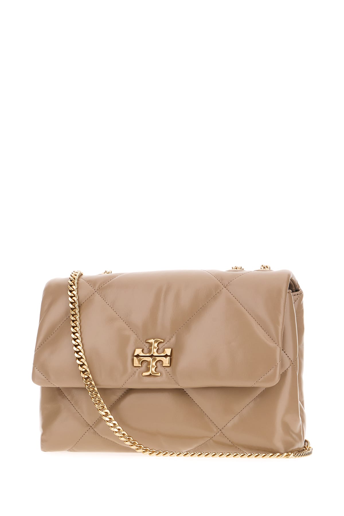 Shop Tory Burch Antiqued Pink Nappa Leather Kira Shoulder Bag In Taupe Oak