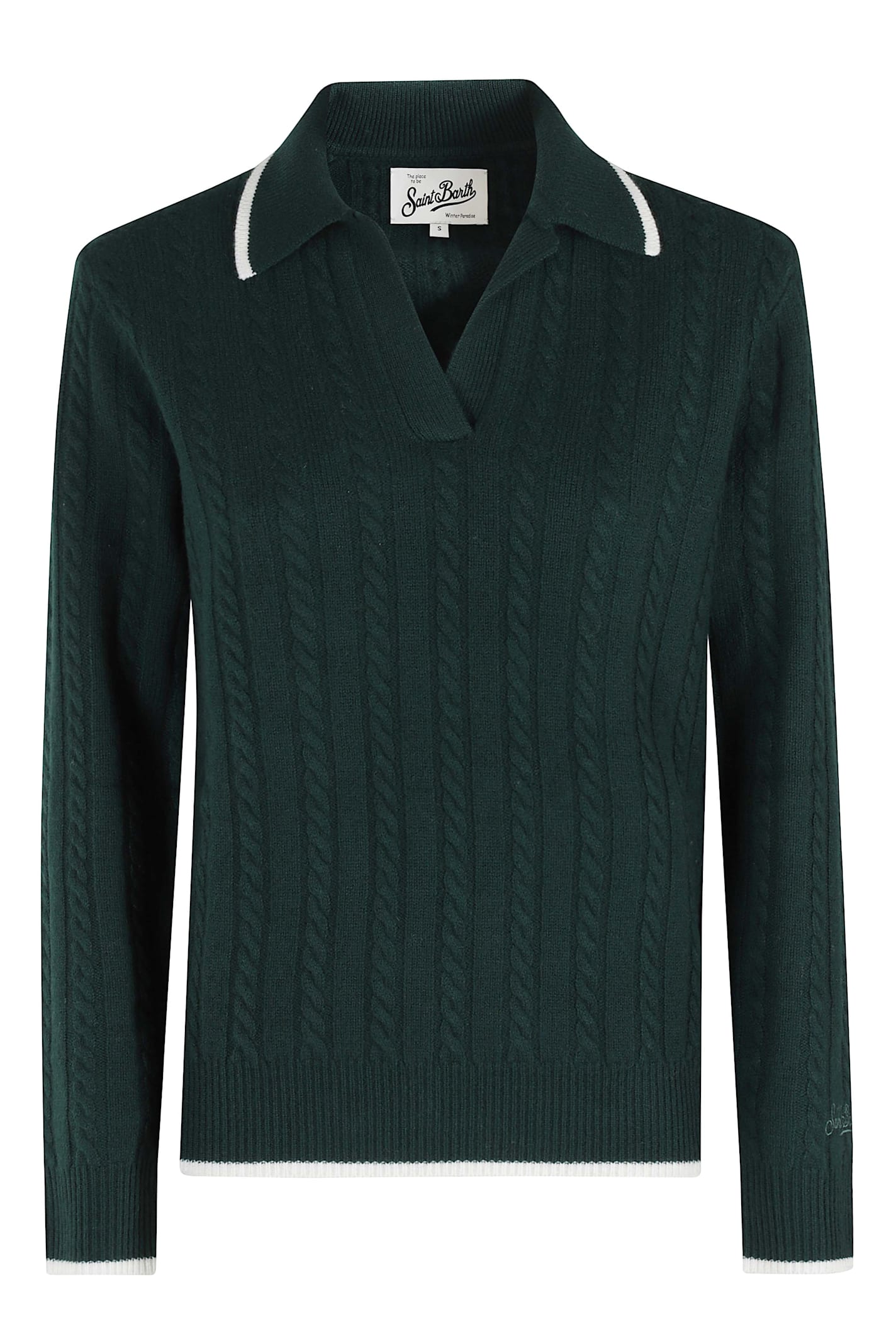 Mc2 Saint Barth Long Sleeves Knit Braid Polo In Green
