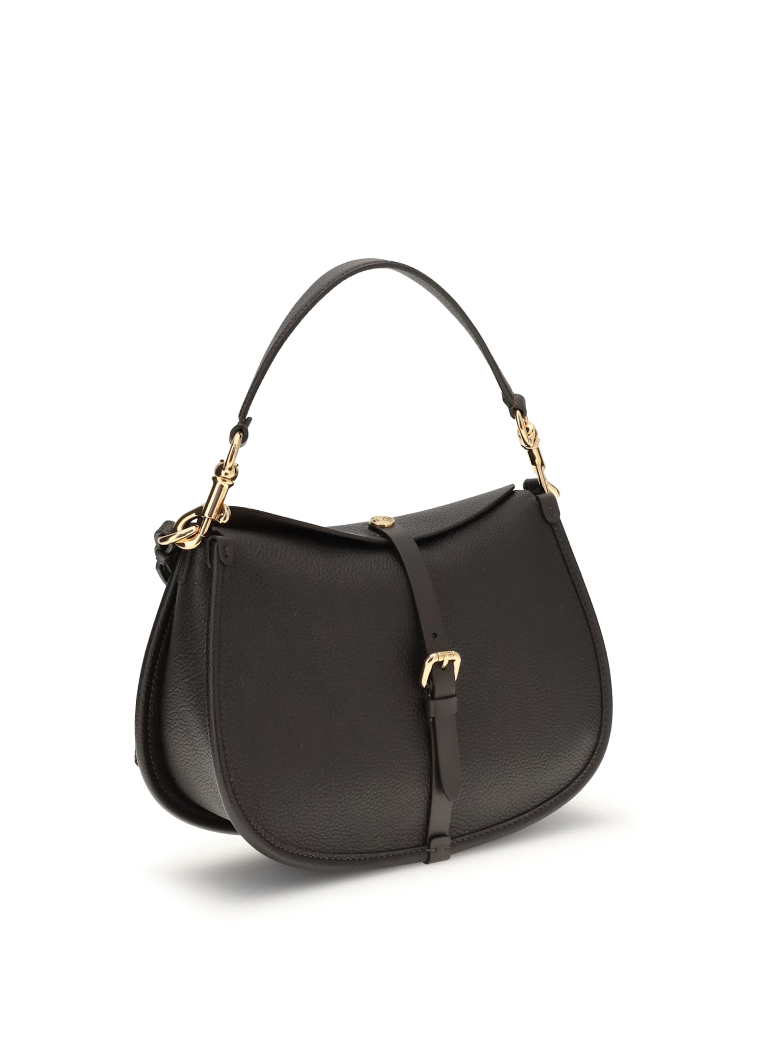 Etro Women Medium Grained Leather Shoulder Bag With Buckle In Black
