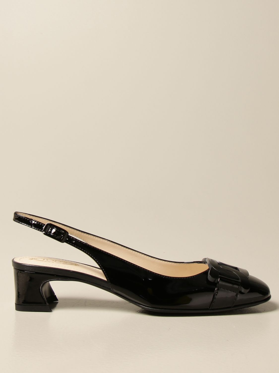Tods Ballet Flats Tods Sandal In Shiny Leather With Chain
