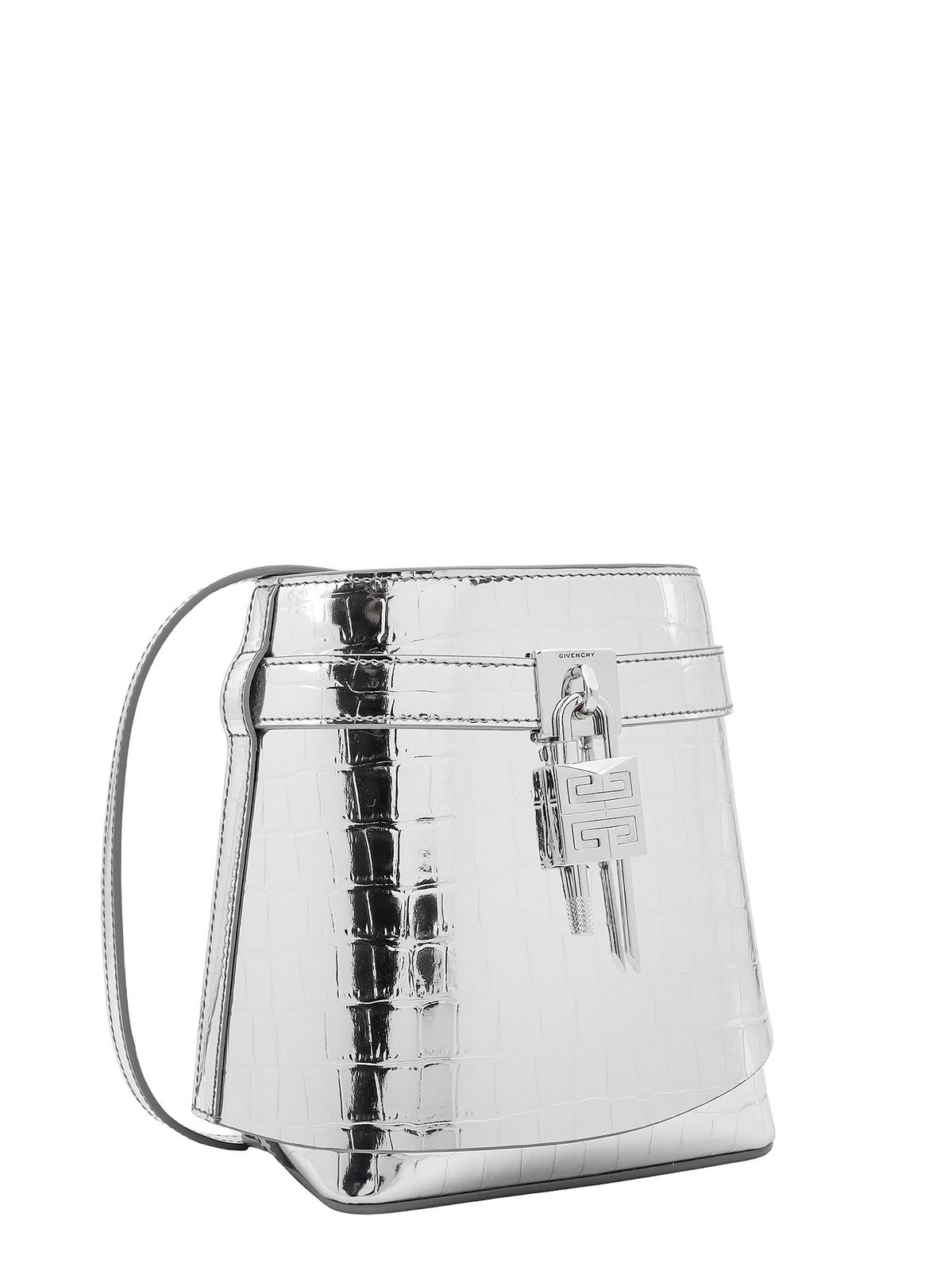 Shop Givenchy Shark Lock Bucket Bag In Silver