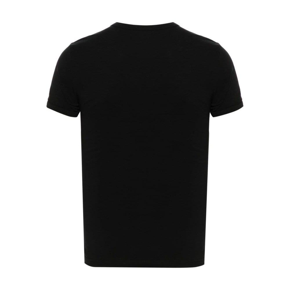 Versace Black Crewneck T-shirt With Medusa Logo Print In Stretch Cotton Man In Black