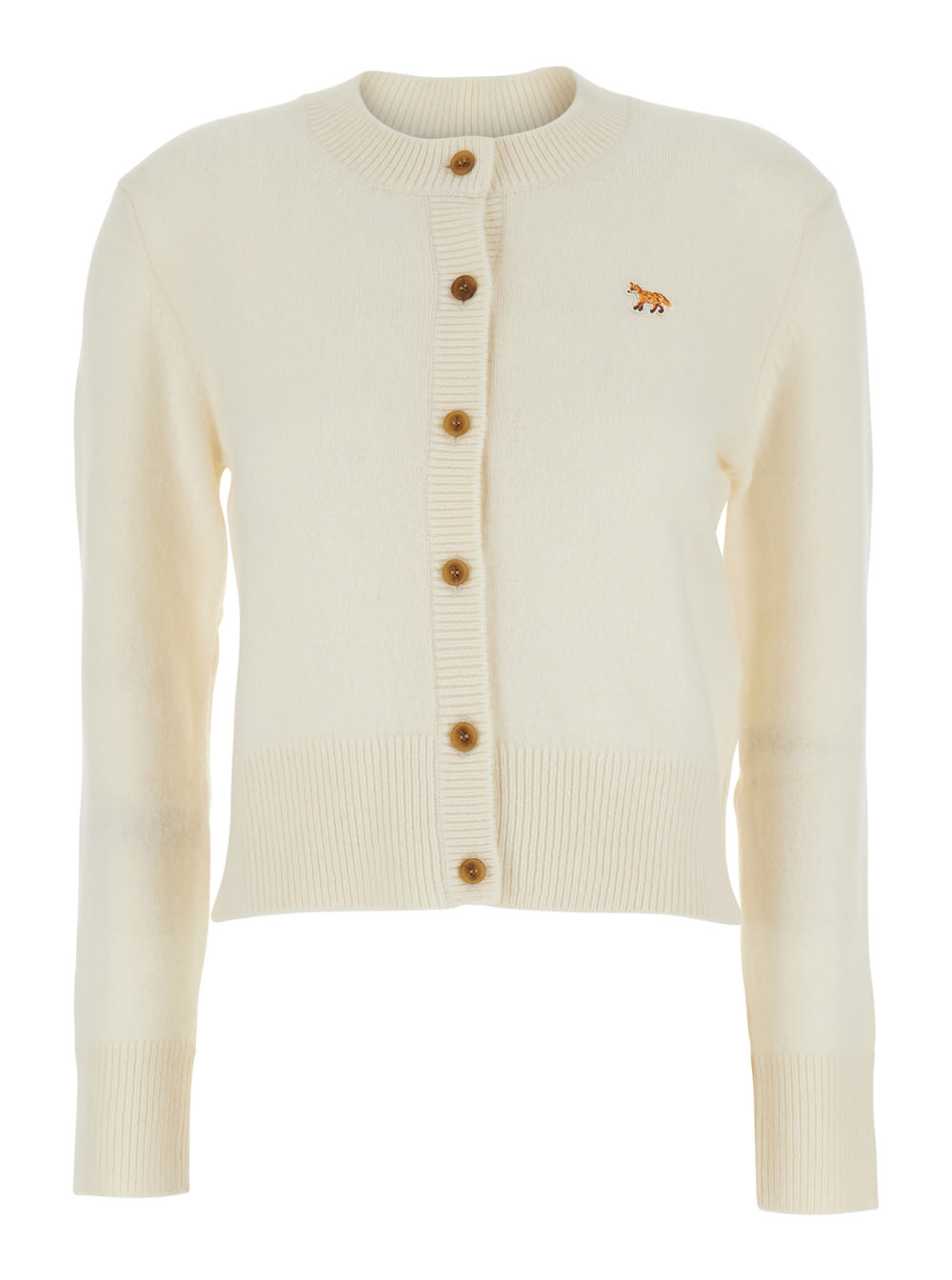 Maison Kitsuné Profile Fox-embroidered Button Cardigan In Neutral