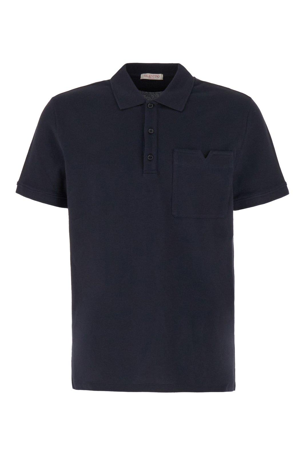 Shop Valentino Button Detailed Short-sleeved Polo Shirt In Blue