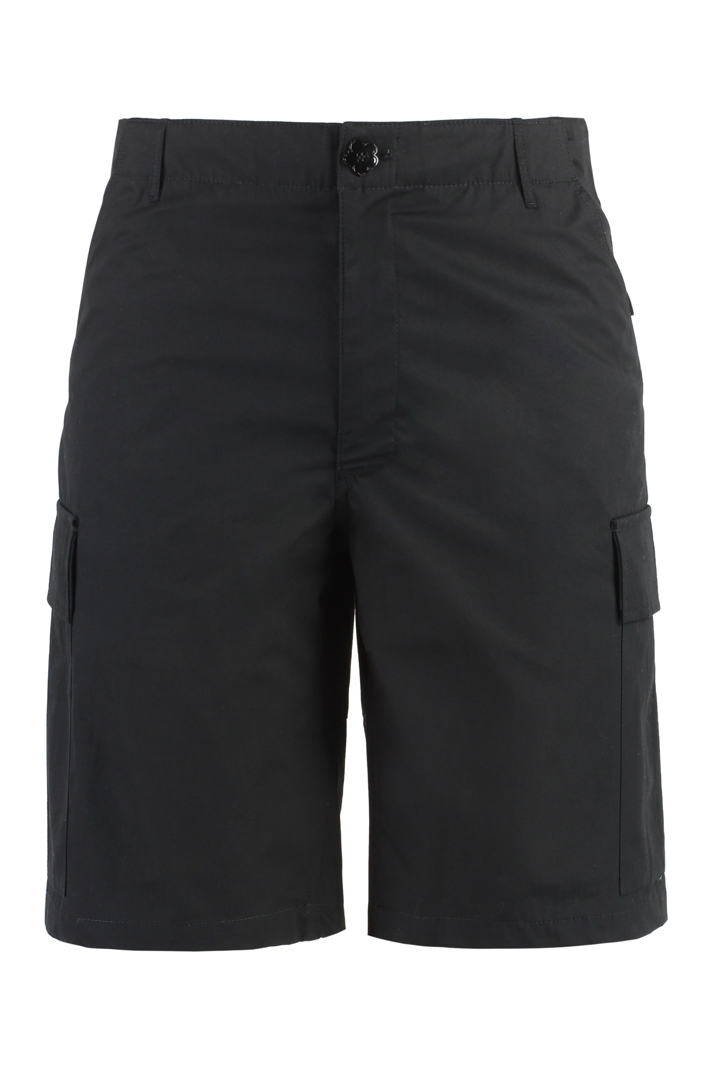 Shop Kenzo Cotton Cargo Bermuda Shorts In Black