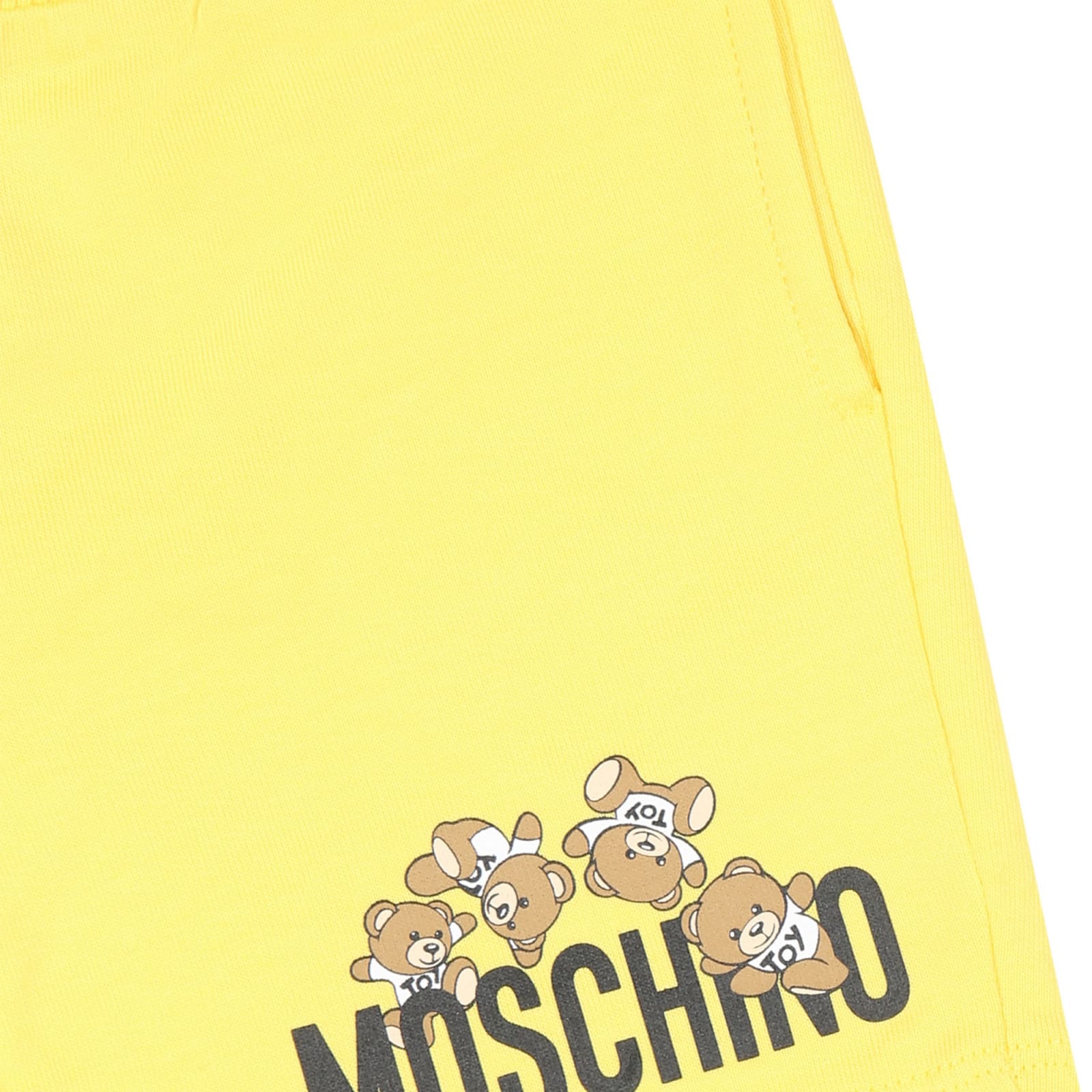 Shop Moschino Yellow Shorts For Baby Boy With Teddy Bears And Logo