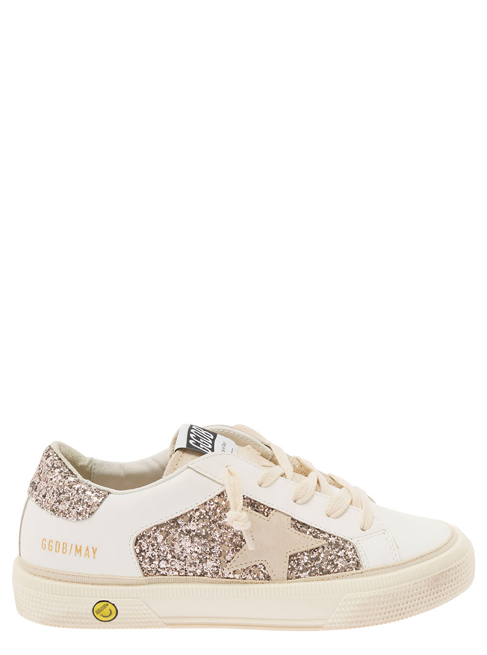 Shop Golden Goose White Low Top Sneakers With Star And Glitter Embellishment In Leather Blend Girl