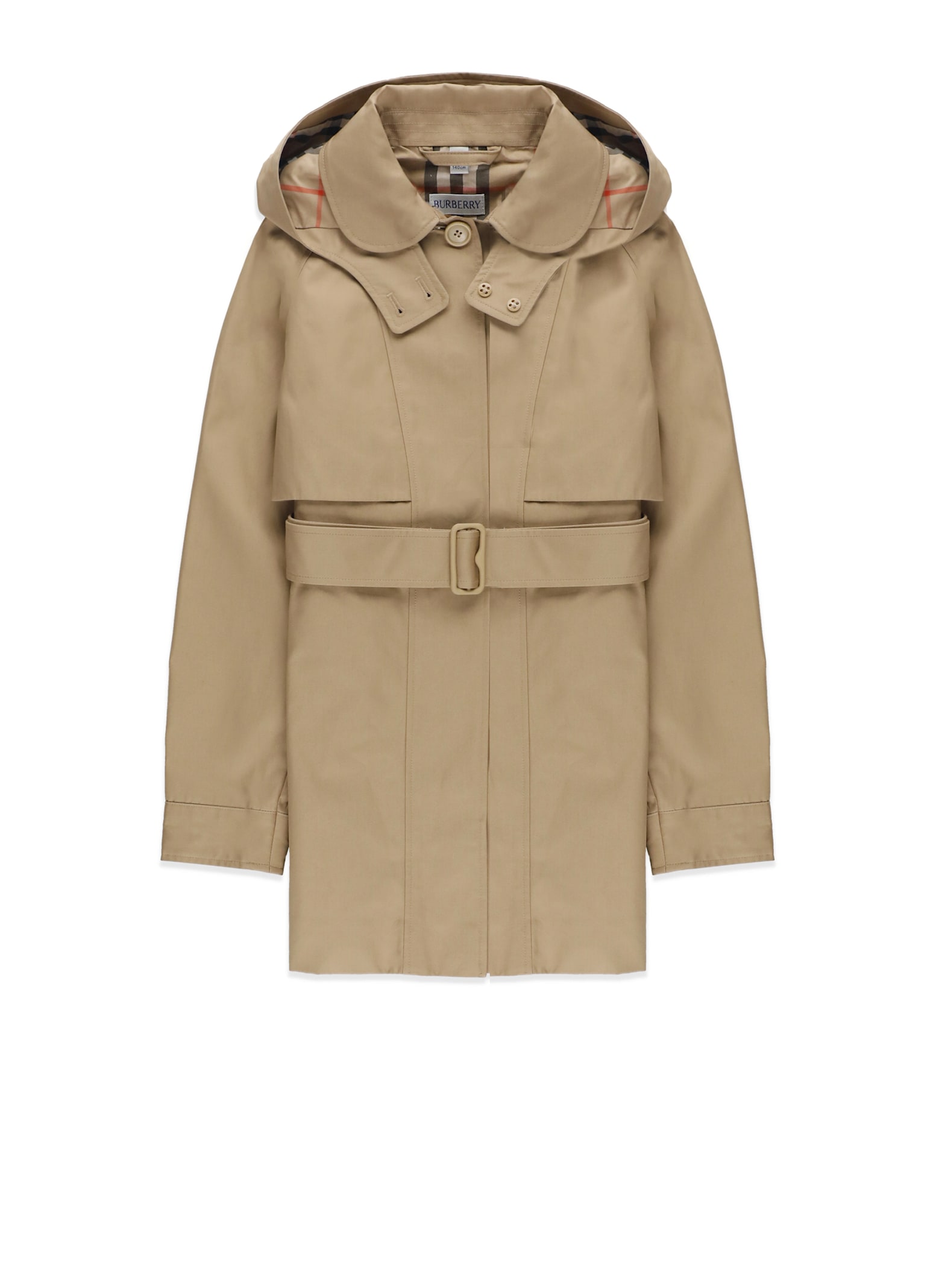 Burberry Childrens Cotton Hooded Trench Coat In Nude