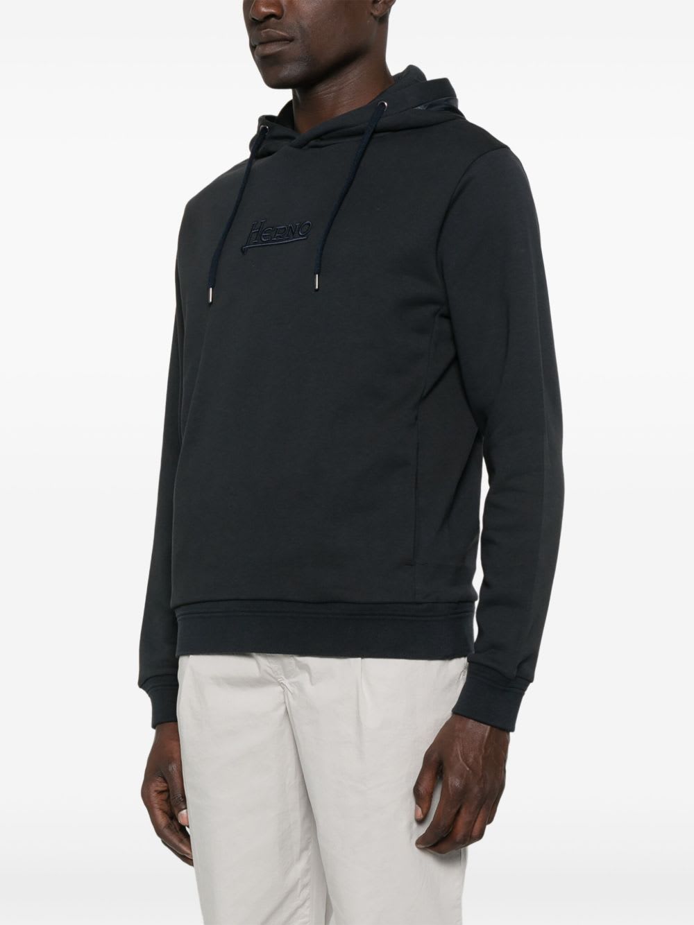 Herno Logo Cotton Hoodie In Black