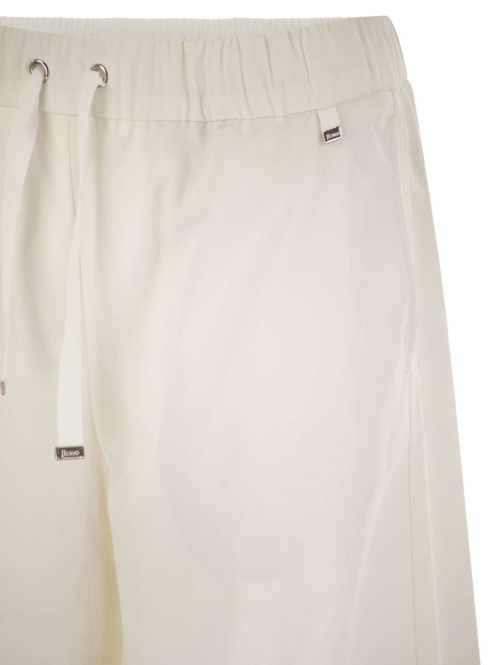 Herno Resort Trousers In Cotton Feel With Drawstring In White