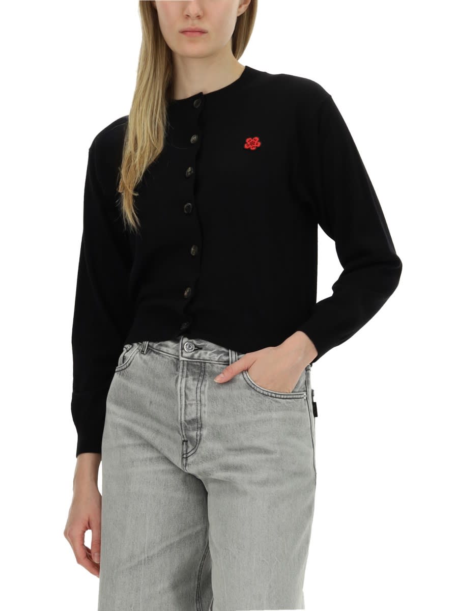 Shop Kenzo Cardigan With Logo Embroidery In Black