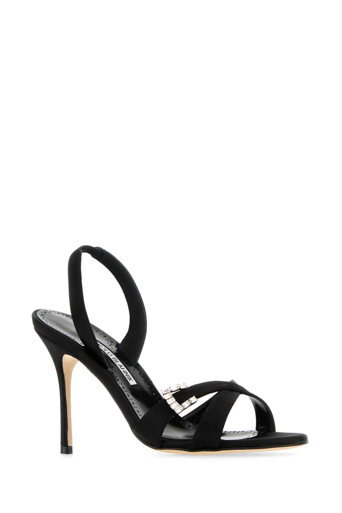 Shop Manolo Blahnik Black Satin Ramisli Sandals In Blck