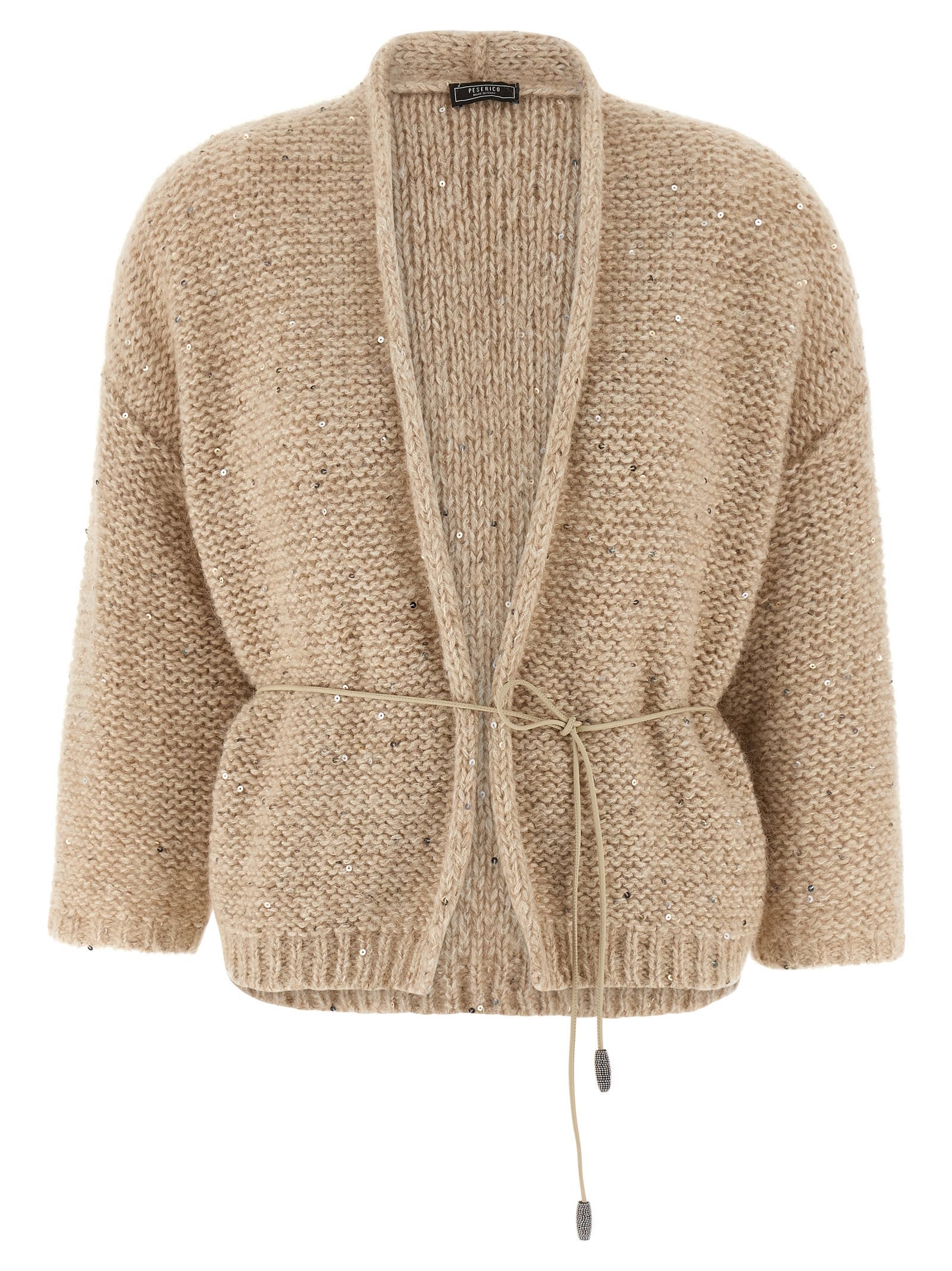 Peserico Sequin-embellished Belted Cardigan In Neutral