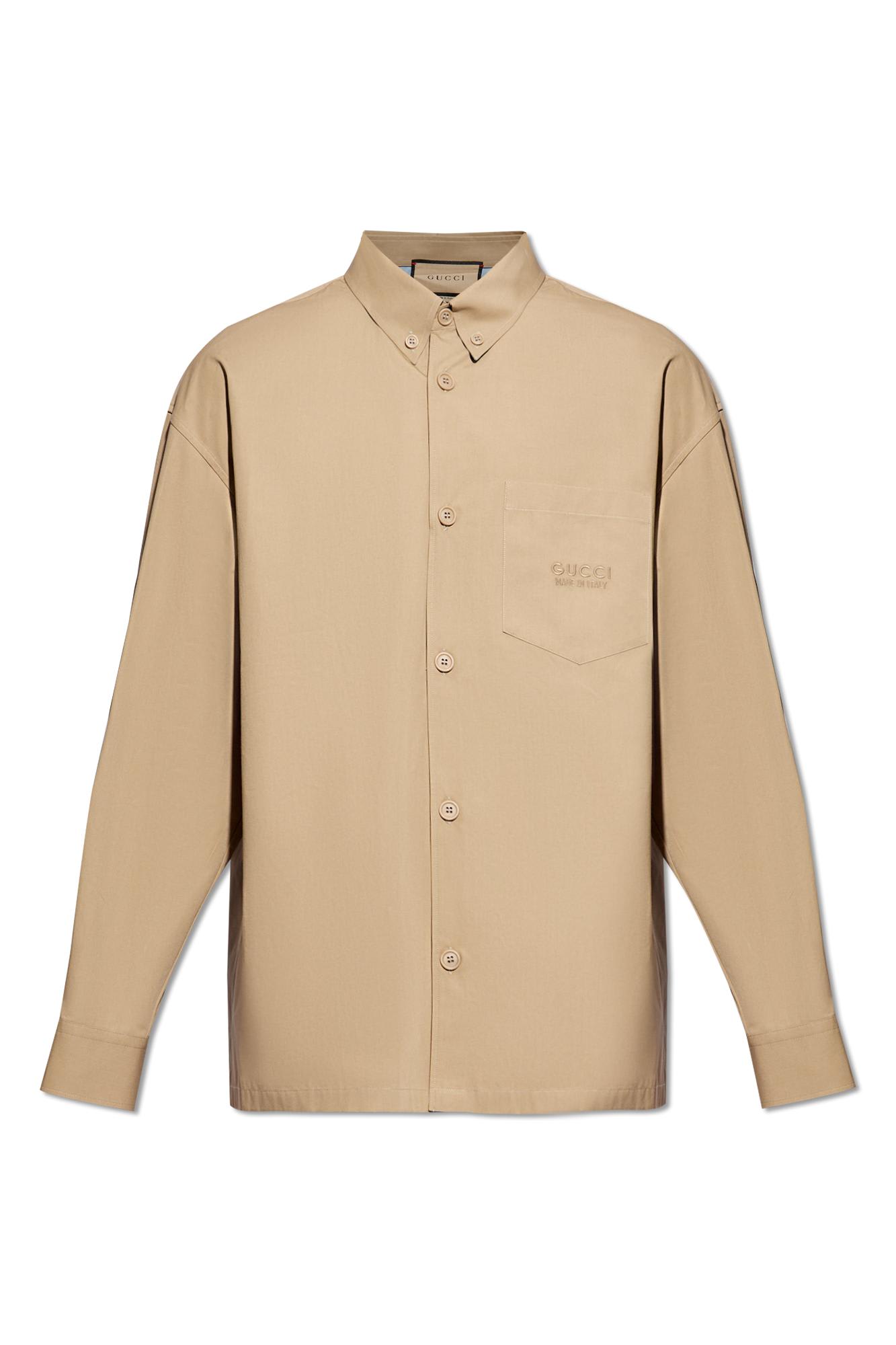 Shop Gucci Cotton Shirt With Pocket In Beige