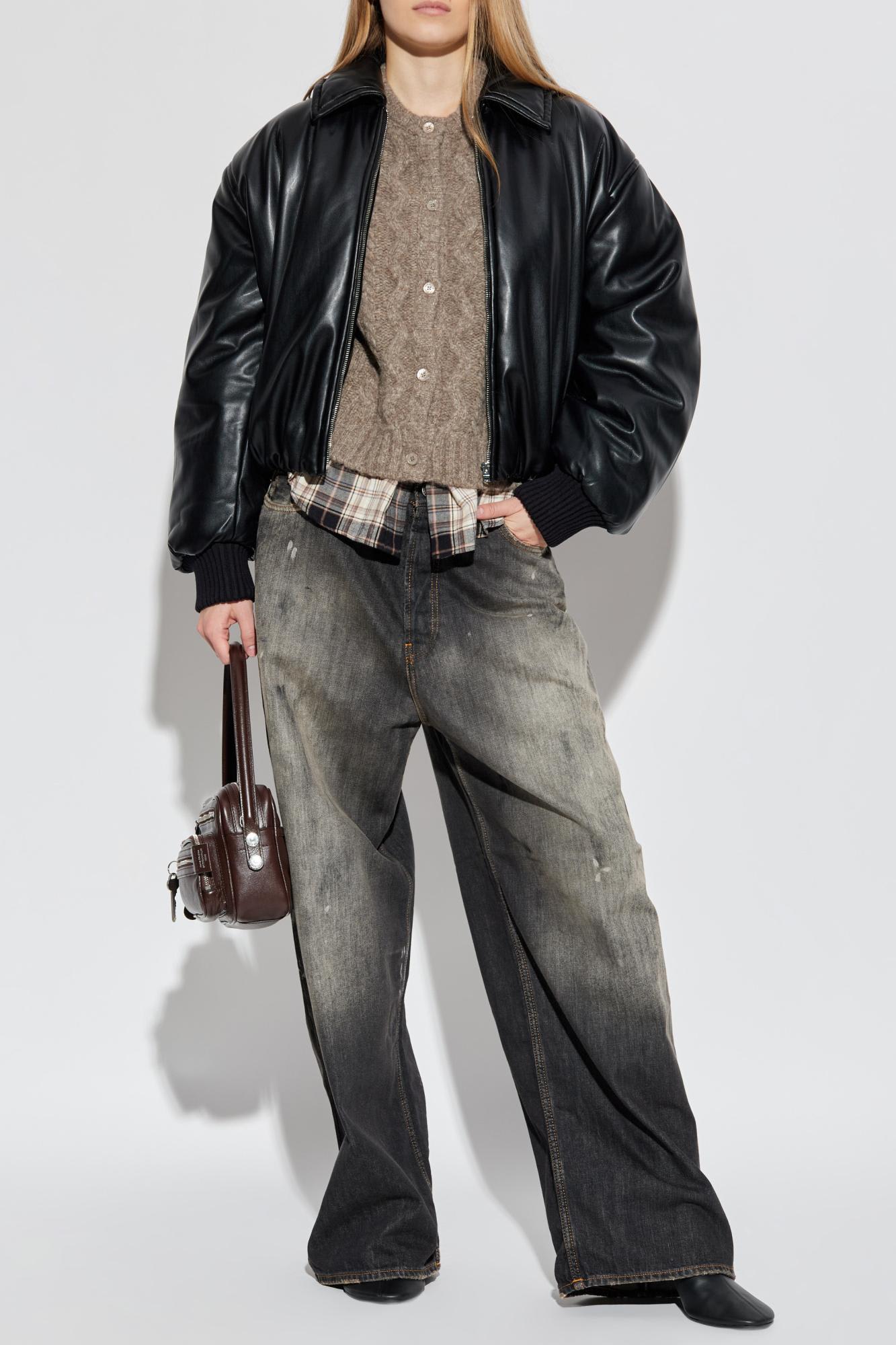 Acne Studios Faux Leather Bomber Jacket Black In Black