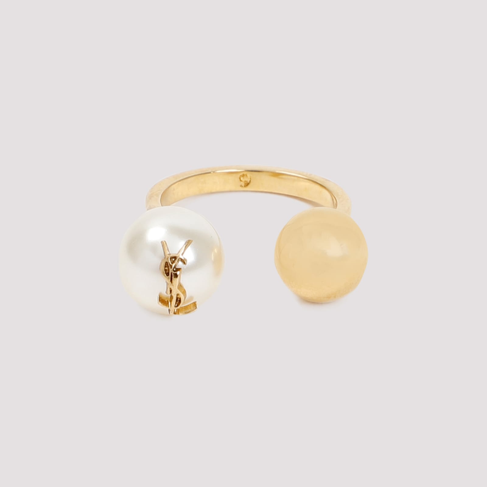 Shop Saint Laurent Bague Boule Ysl Ring In Creme