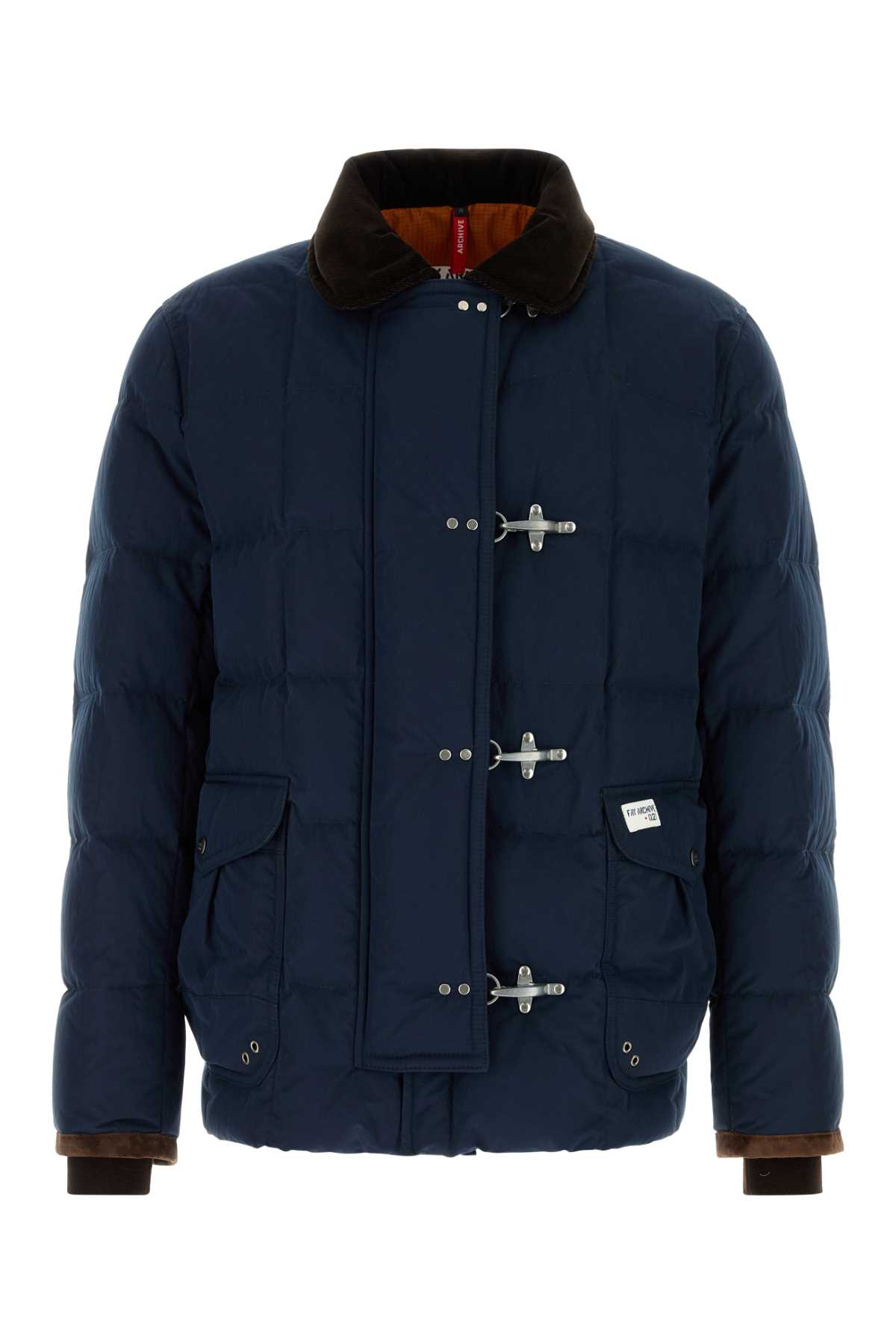 Fay Down Jacket With Contrast Collar And Pockets In Blue