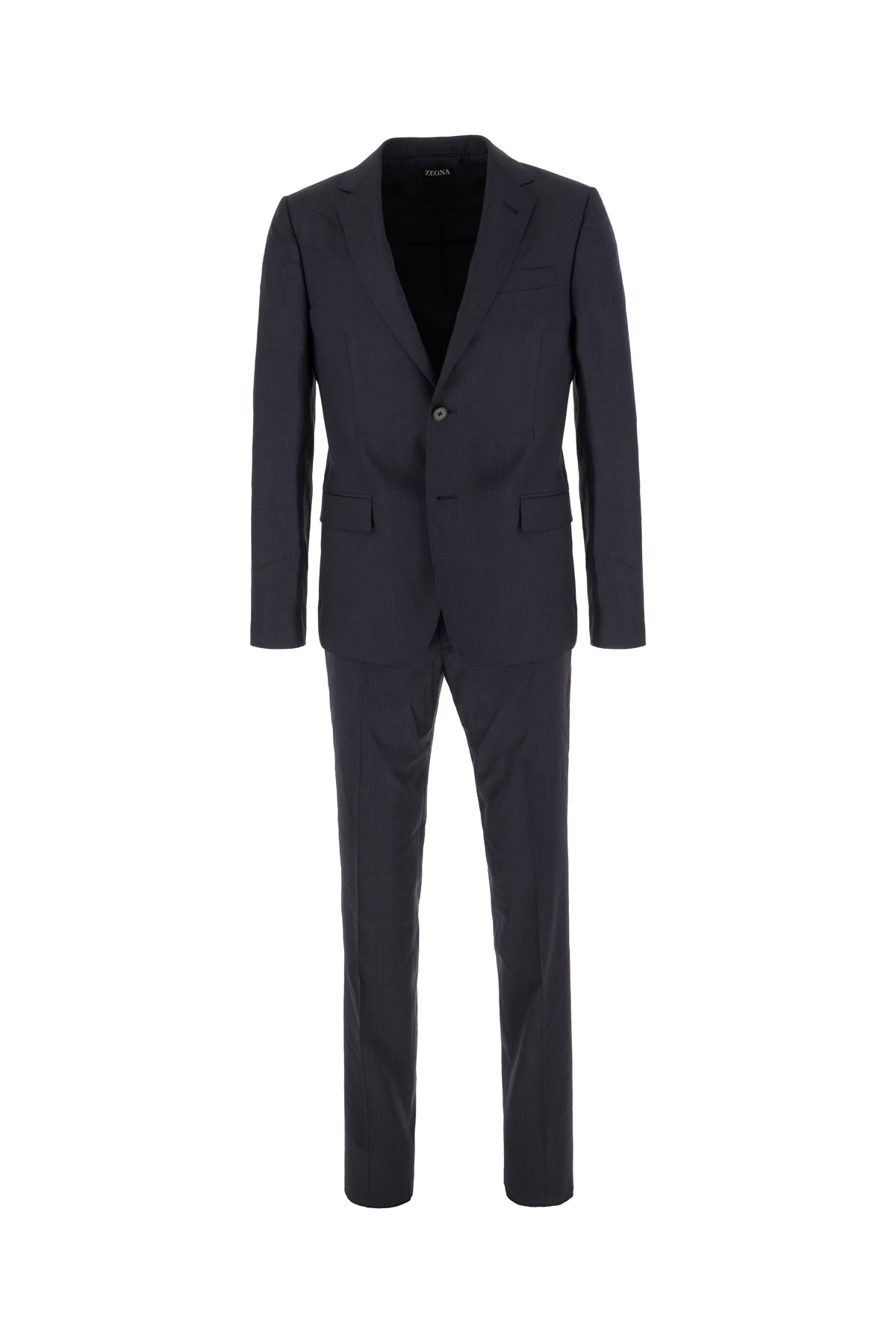 Shop Zegna Melange Blue Wool Suit In Dark Blue