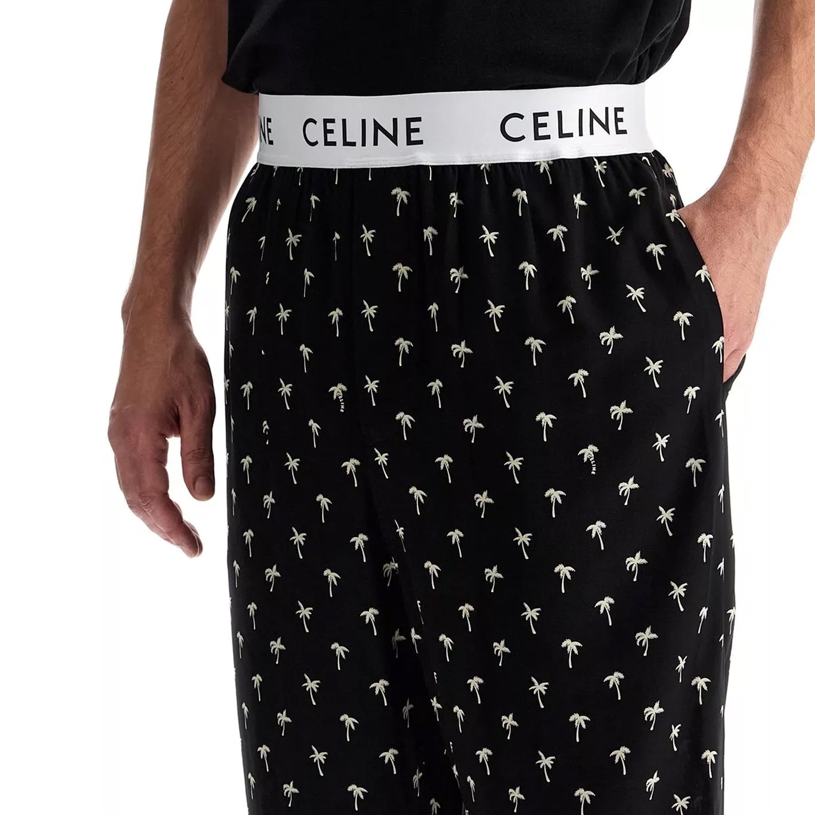 Celine Printed Viscose Casual Pants In Black