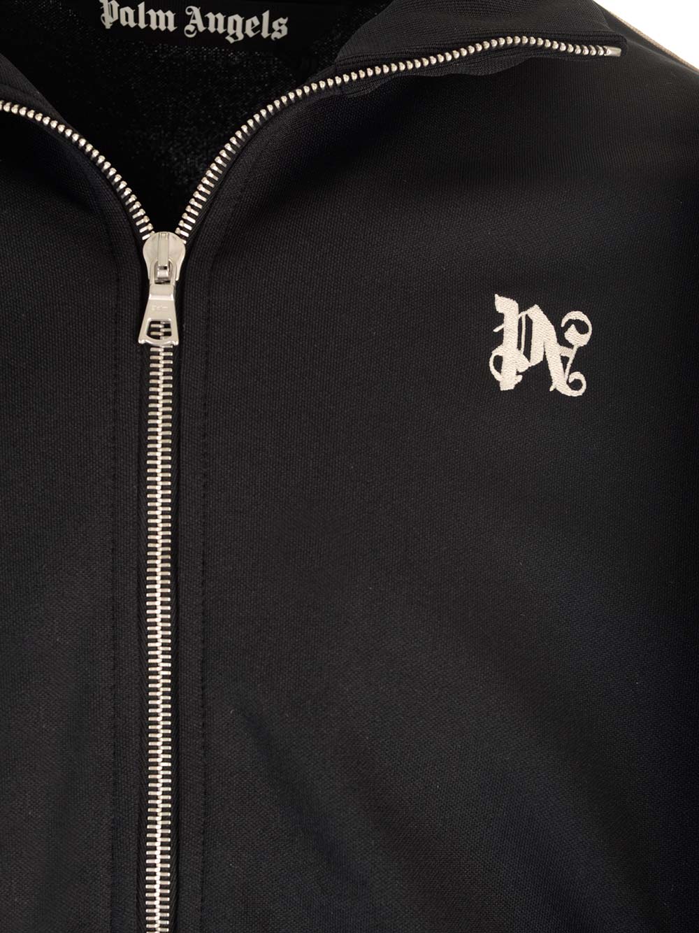 Shop Palm Angels Tracksuit Jacket With Monogram In Nero/off White