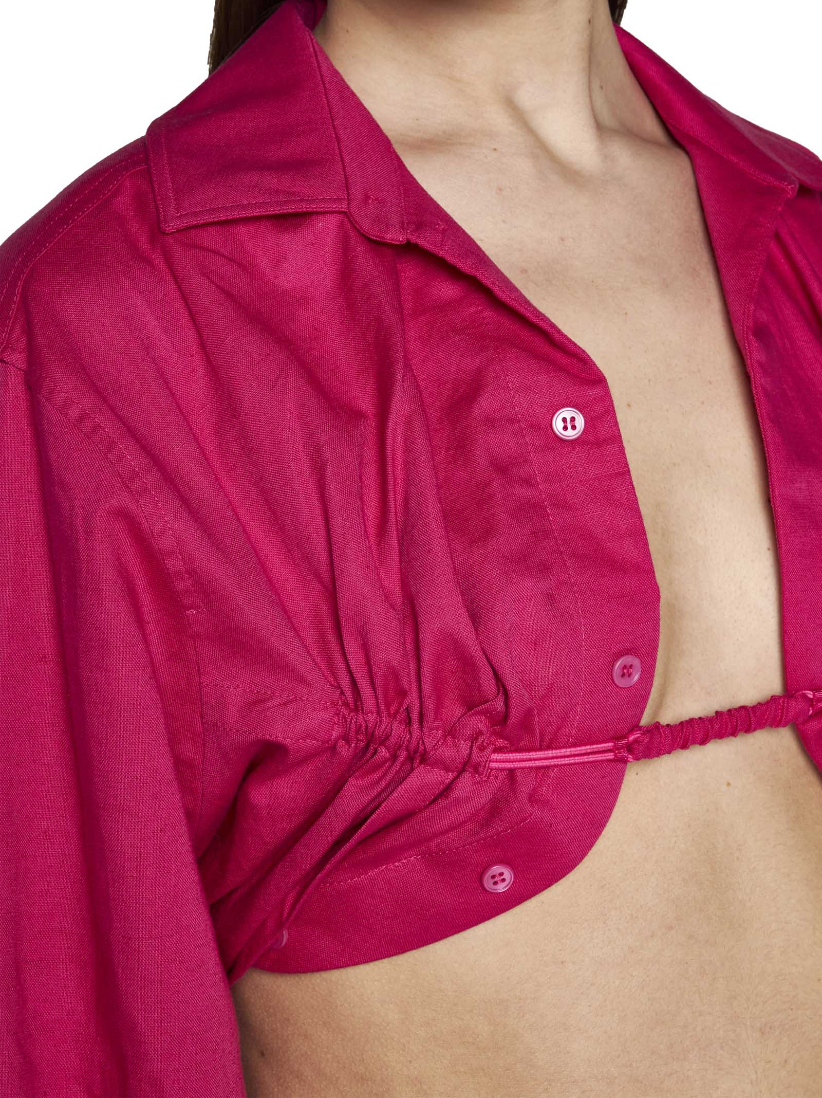 Jacquemus Machou Cotton And Linen Shirt In Pink