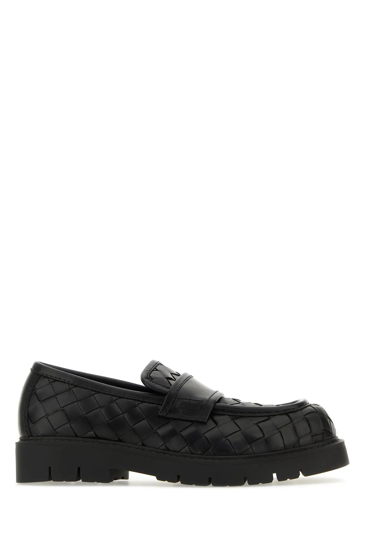 Shop Bottega Veneta Black Leather Loafers