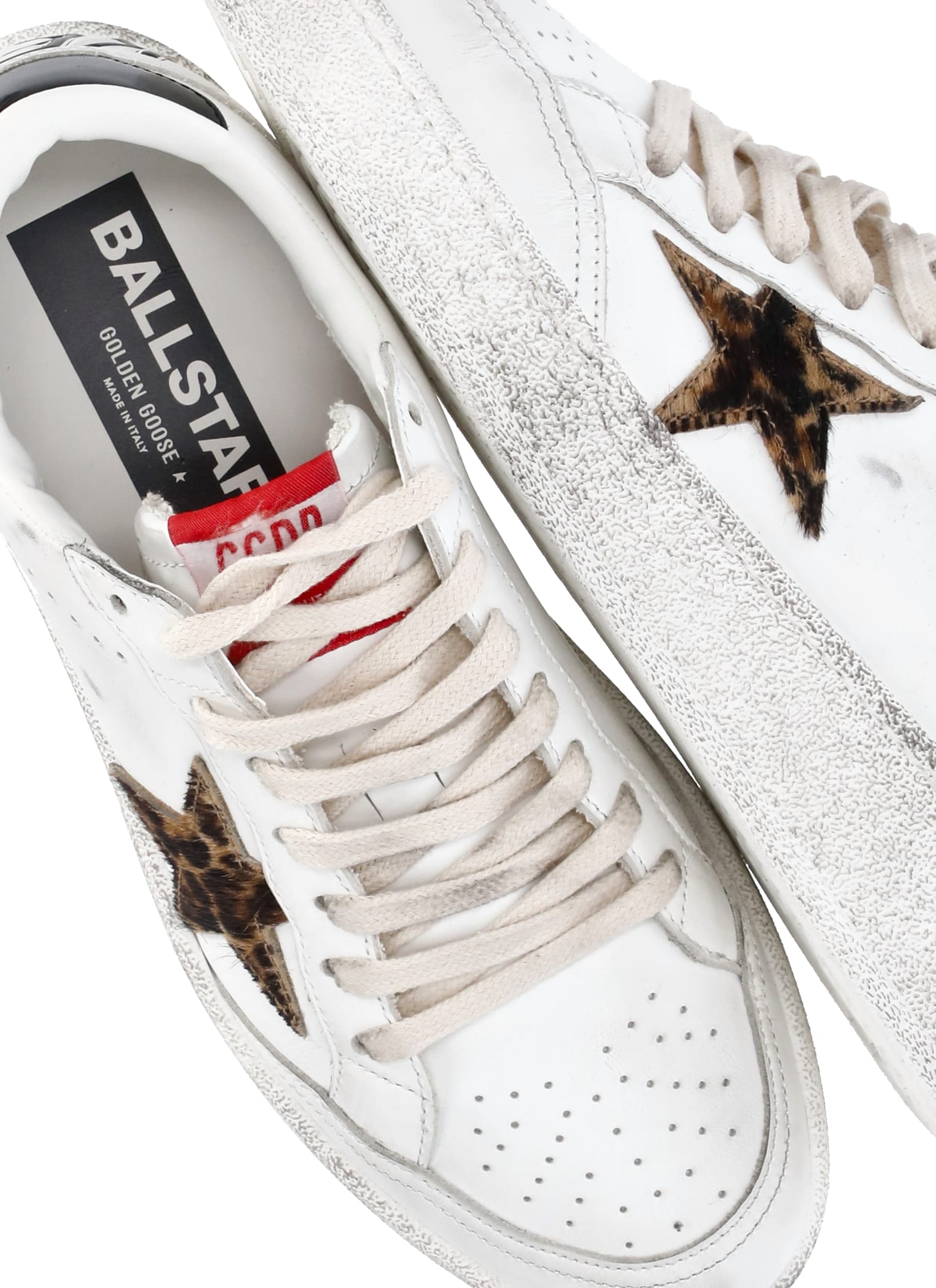 Golden Goose Leopard-print Leather Star Sneakers In White