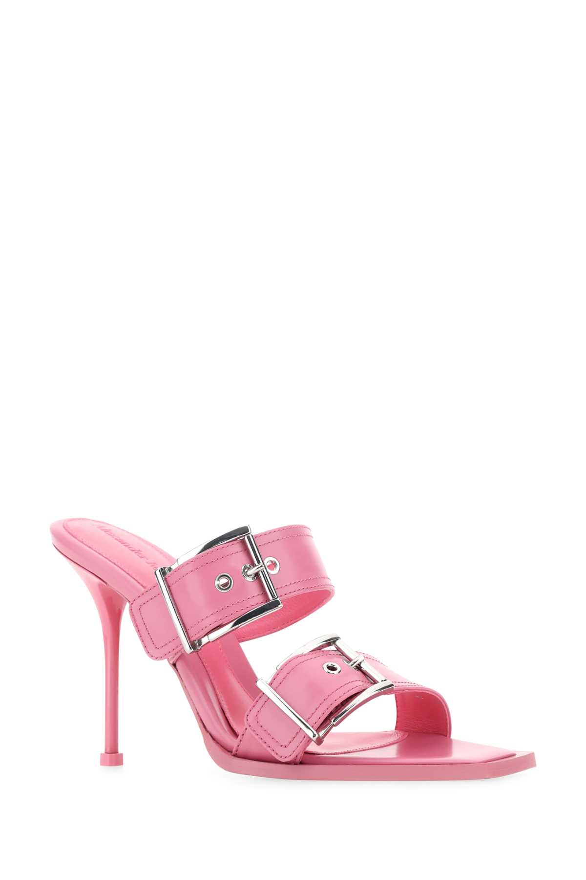 Shop Alexander Mcqueen Pink Leather Mules In 5482