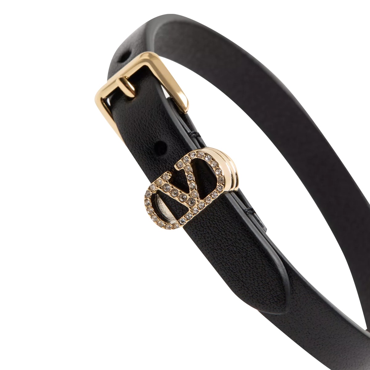 Valentino Leather Ovalette Bracelet Gold-tone Buckle In Black