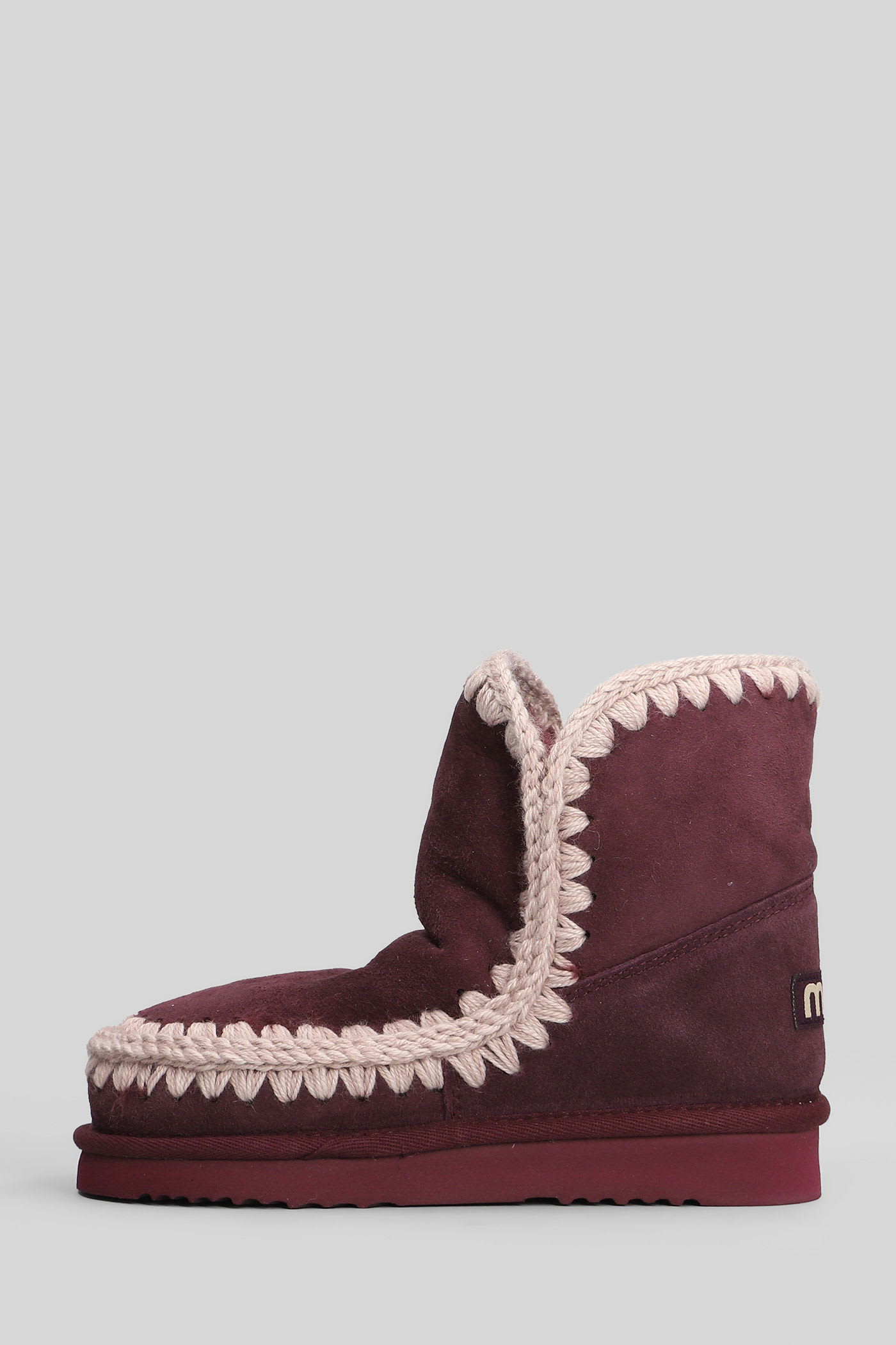 Mou Eskimo 18 Low Heels Ankle Boots In Bordeaux Suede In Burgundy